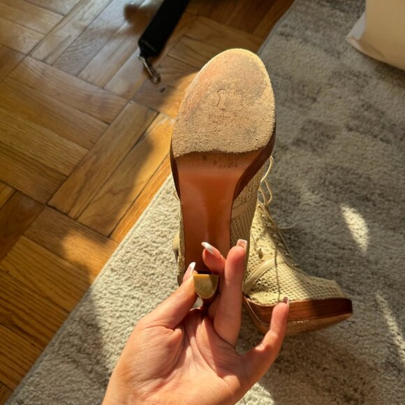 Stuart Weitzman beige lace-up platform booties with lace mesh overlay and leathe - Picture 6 of 8